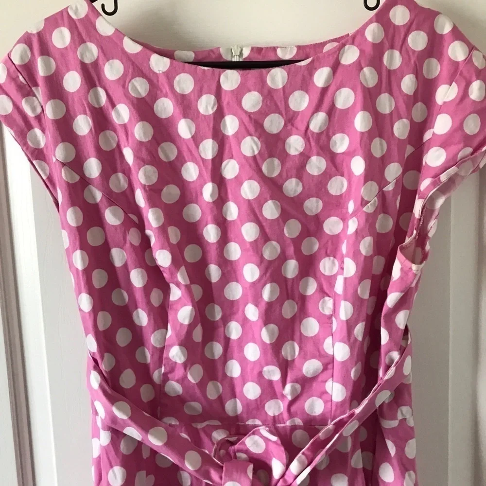 Dressystar pink and white polka dot retro Barbie core dress (D1)